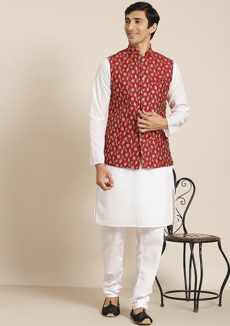 White Chikankari Cotton Kurta Set For Men