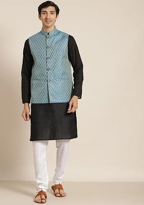 Black Chikankari Cotton Kurta Set For Men