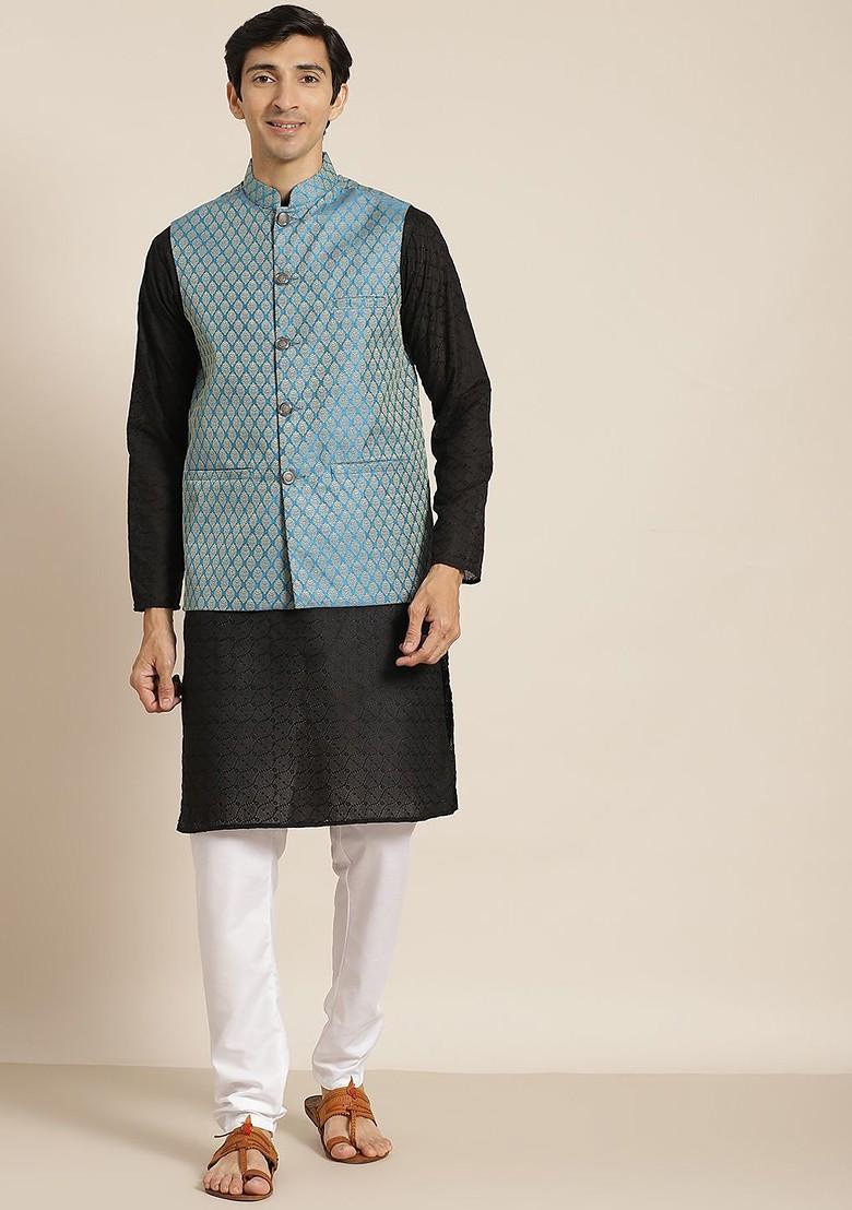 Black Chikankari Cotton Kurta Set For Men