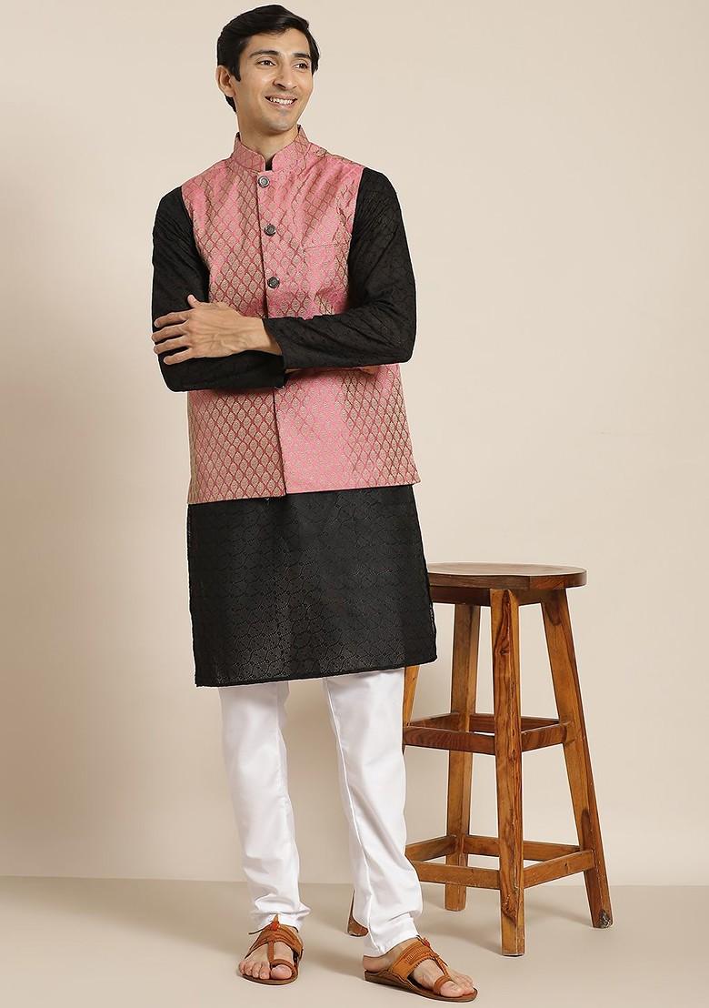 Black Chikankari Cotton Kurta Set For Men