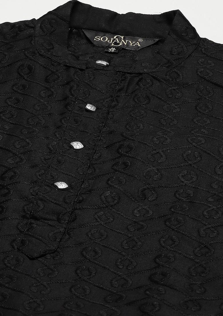 Black Chikankari Cotton Kurta Set For Men