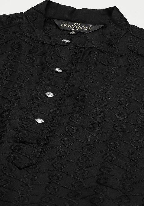 Black Chikankari Cotton Kurta Set For Men