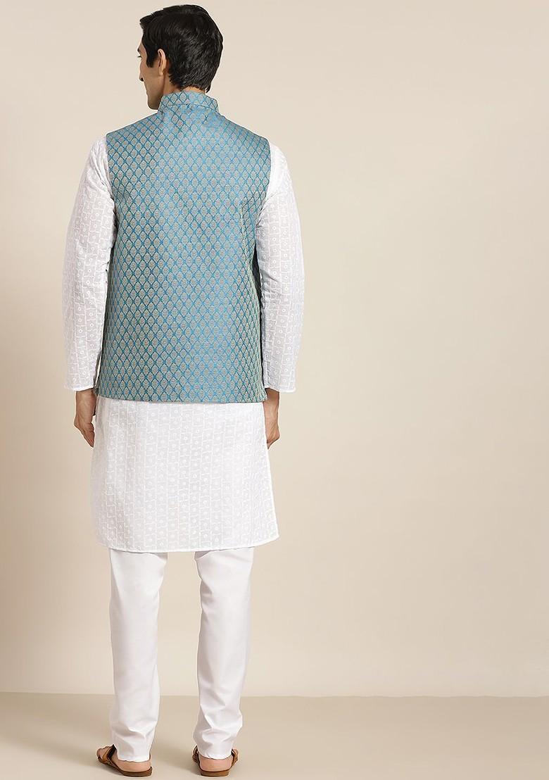 White Chikankari Cotton Kurta Set For Men