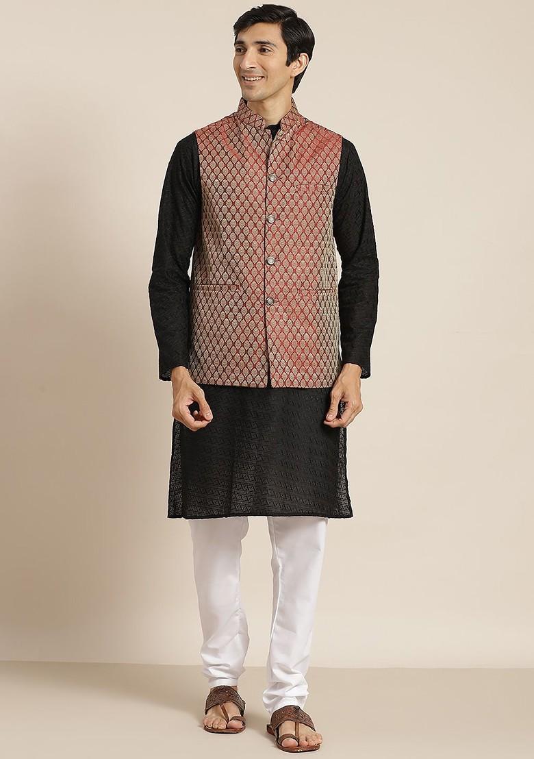 Black Chikankari Cotton Kurta Set For Men