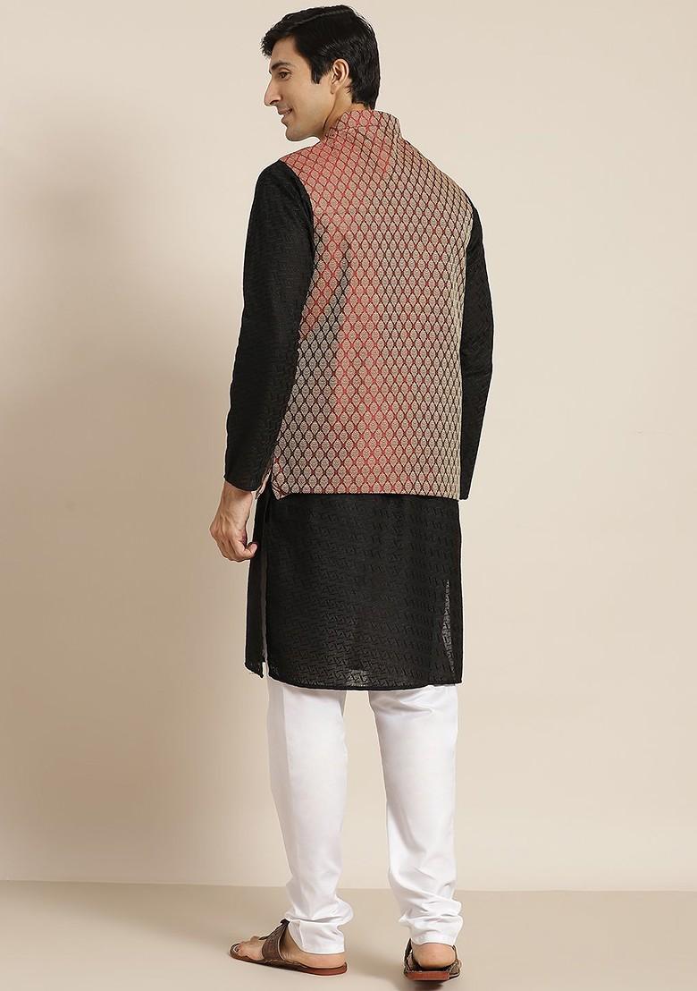 Black Chikankari Cotton Kurta Set For Men