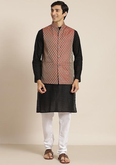 Black Chikankari Cotton Kurta Set For Men