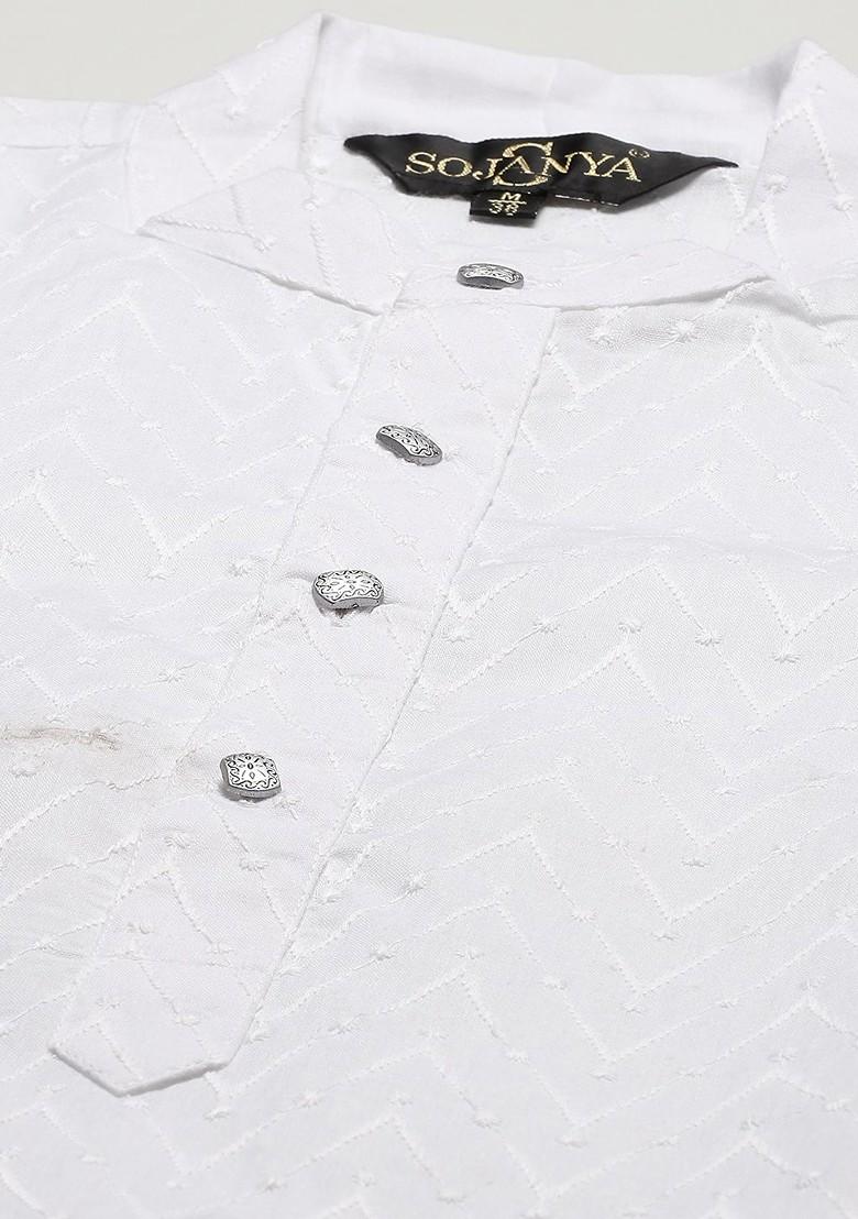 White Chikankari Cotton Kurta Set For Men