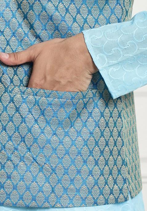 Blue Chikankari Cotton Kurta Set For Men