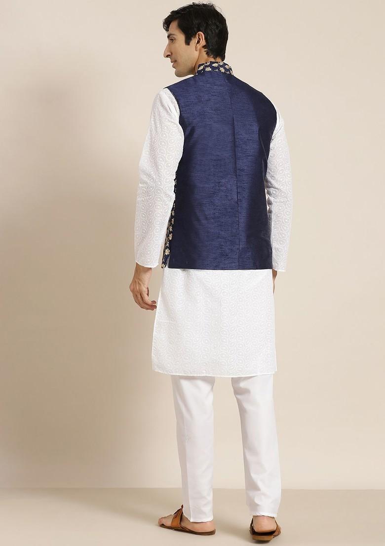 White Chikankari Cotton Kurta Set For Men