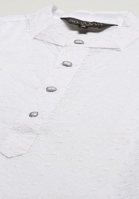 White Chikankari Cotton Kurta Set For Men