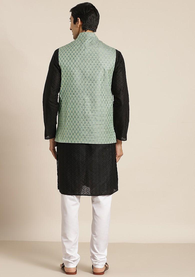 Black Chikankari Cotton Kurta Set For Men