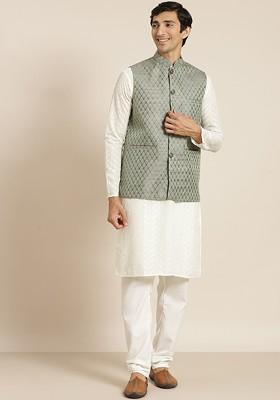 Cream Chikankari Cotton Kurta Set For Men