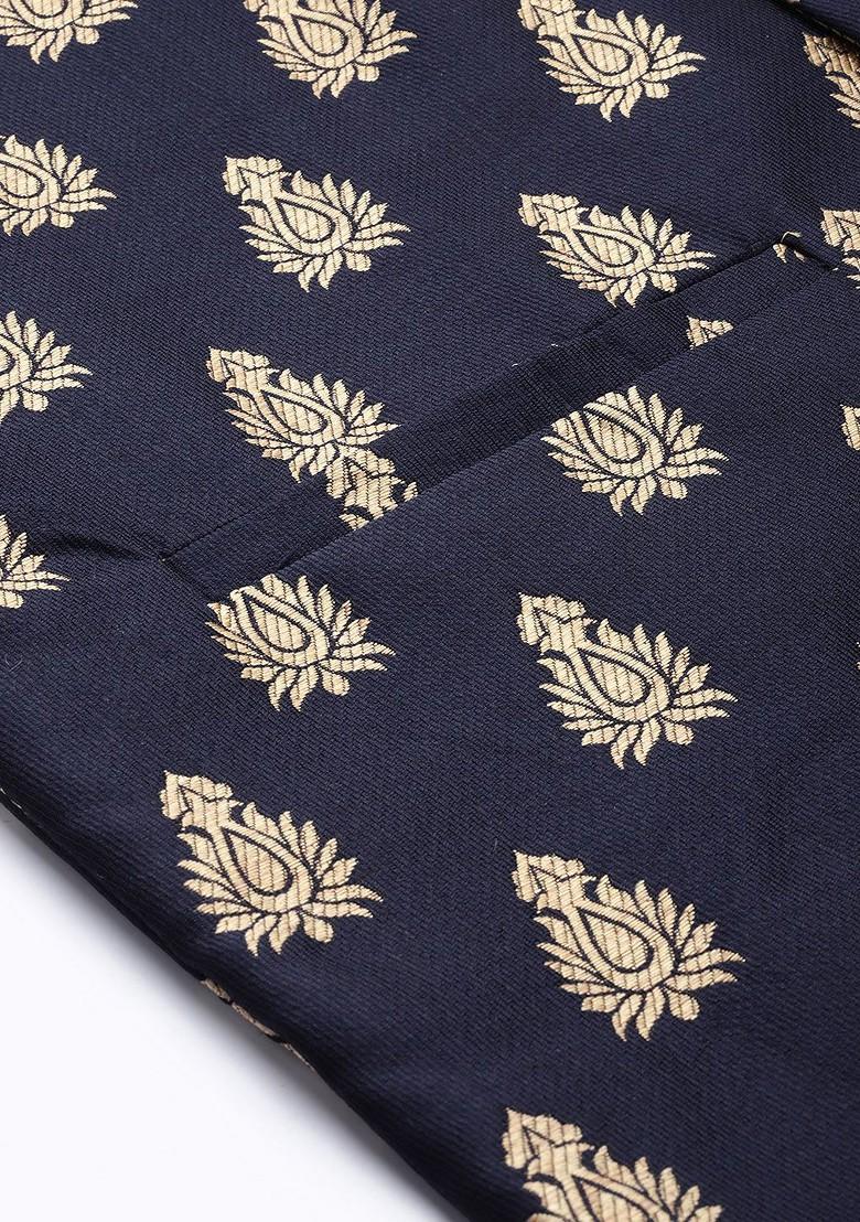 Orange Woven Poly Blend Kurta Set For Men