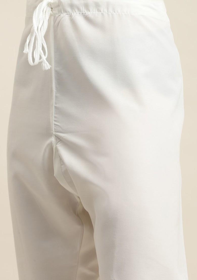 Navy Blue Ethnic Motifs Poly Blend Kurta Set For Men