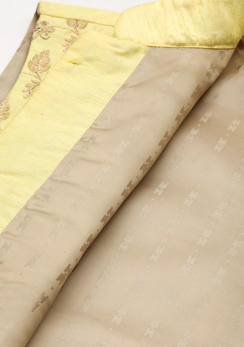 Navy Blue Ethnic Motifs Poly Blend Kurta Set For Men