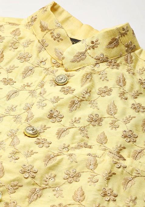 Navy Blue Ethnic Motifs Poly Blend Kurta Set For Men