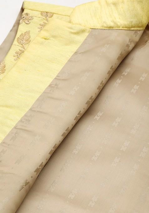 Navy Blue Ethnic Motifs Poly Blend Kurta Set For Men