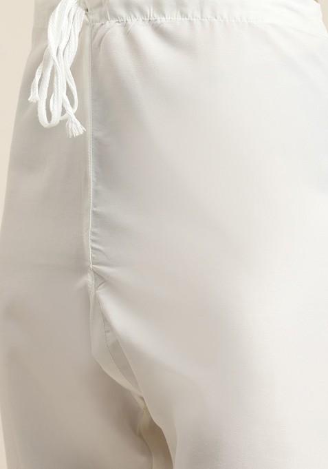 Black Ethnic Motifs Poly Blend Kurta Set For Men