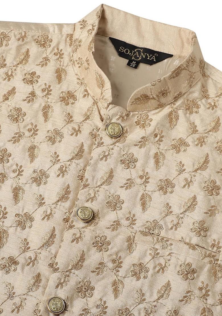 Lime Green Ethnic Motifs Poly Blend Kurta Set For Men