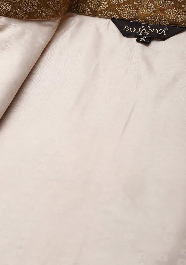 Orange Ethnic Motifs Poly Blend Kurta Set For Men