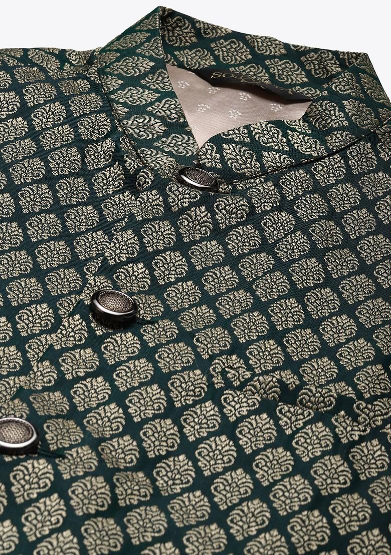 Mustard Ethnic Motifs Poly Blend Kurta Set For Men