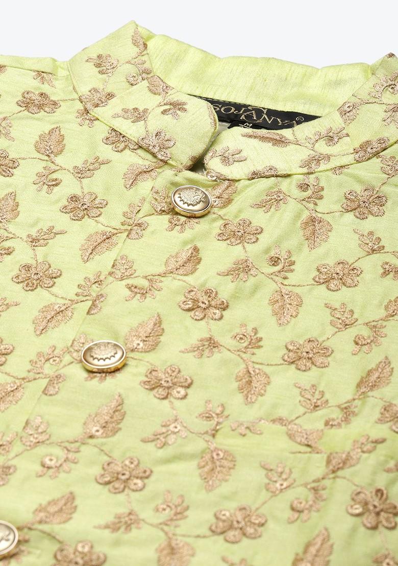 Pink Ethnic Motifs Poly Blend Kurta Set For Men