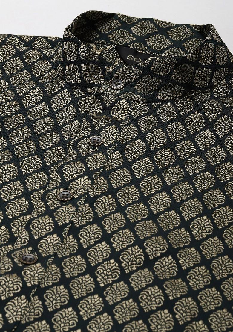 Green Ethnic Motifs Poly Blend Kurta Set For Men