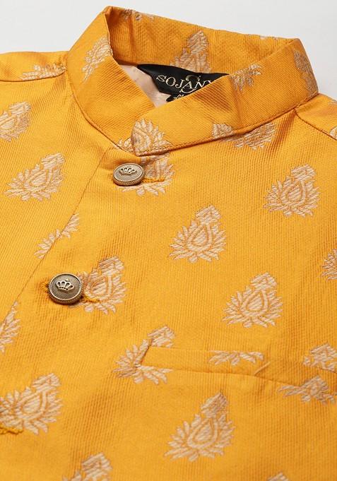 Maroon Ethnic Motifs Poly Blend Kurta Set For Men