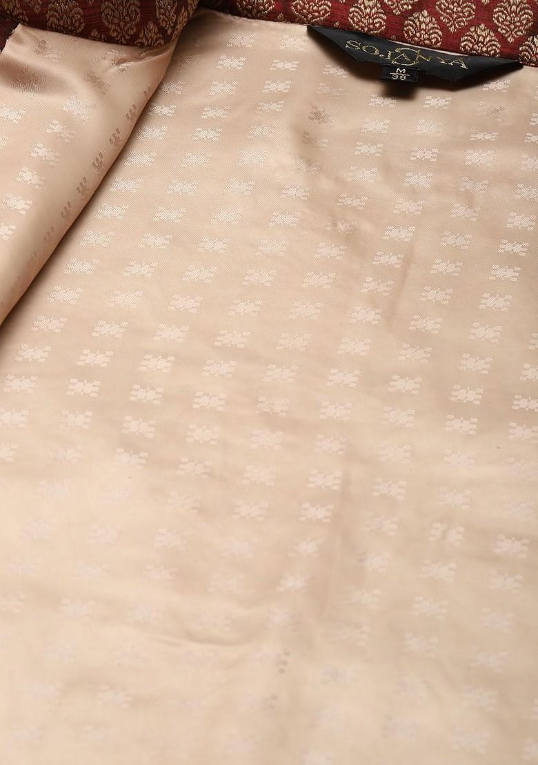 Orange Ethnic Motifs Poly Blend Kurta Set For Men