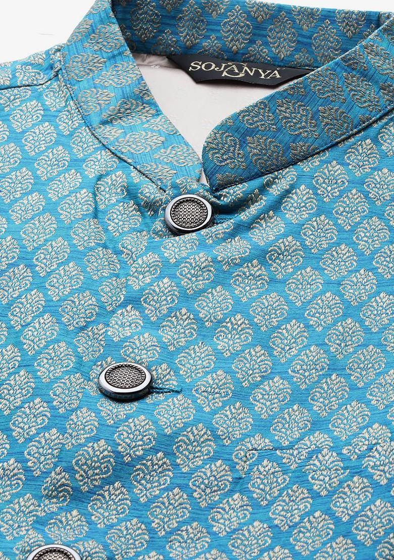 Beige Solid Jacquard Kurta Set For Men