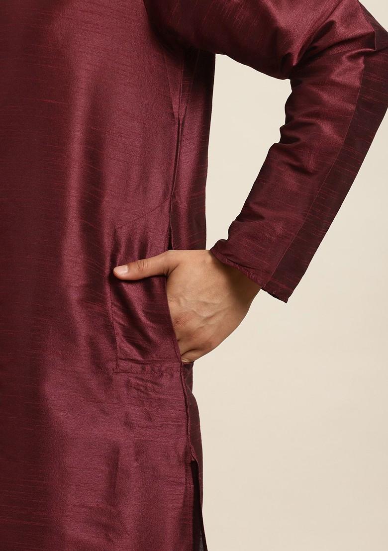 Maroon Ethnic Motifs Jacquard Kurta Set For Men