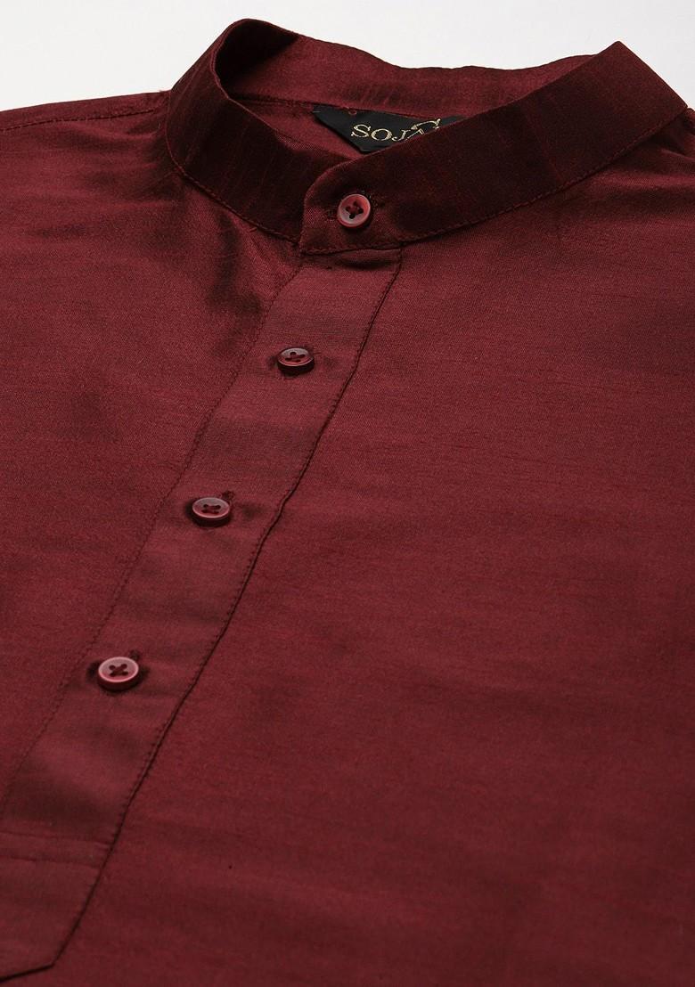 Maroon Ethnic Motifs Jacquard Kurta Set For Men