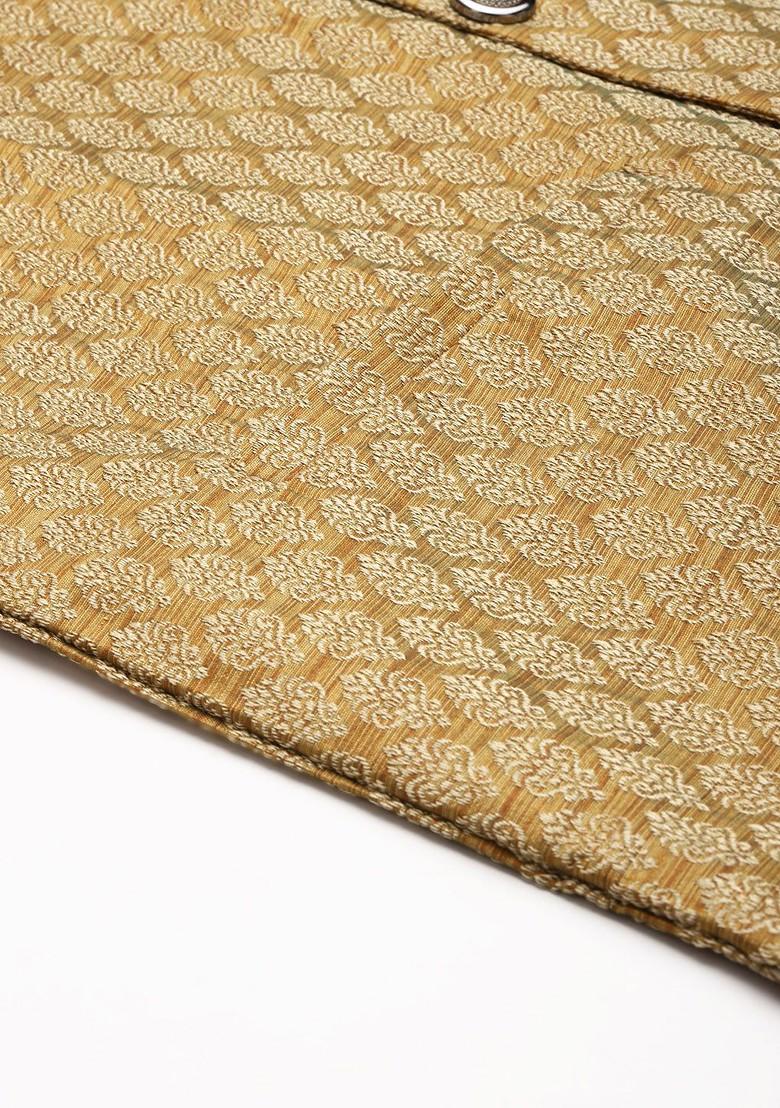 Maroon Ethnic Motifs Jacquard Kurta Set For Men