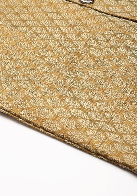 Maroon Ethnic Motifs Jacquard Kurta Set For Men