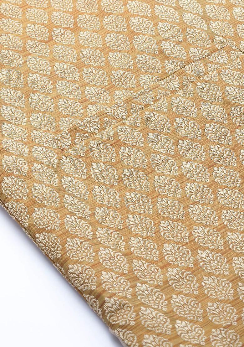 Off White Ethnic Motifs Poly Blend Kurta Set For Men