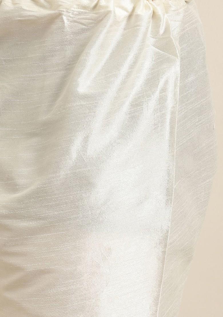 Off White Solid Poly Blend Kurta Set For Men