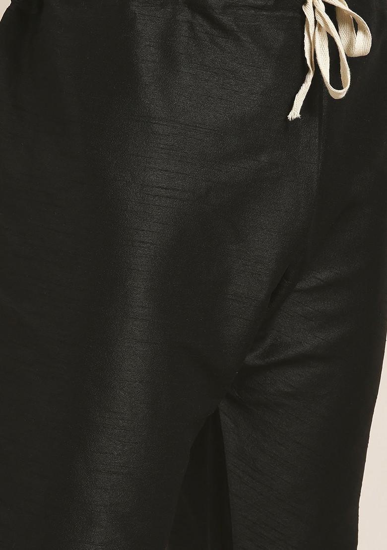 Black Solid Jacquard Kurta Set For Men