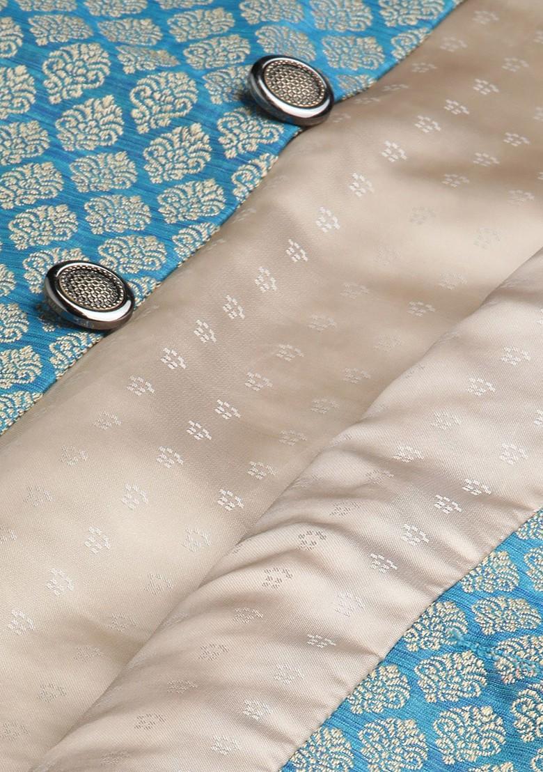 Green Woven Jacquard Kurta Set For Men