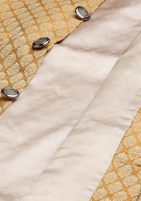 Green Ethnic Motifs Poly Blend Kurta Set For Men