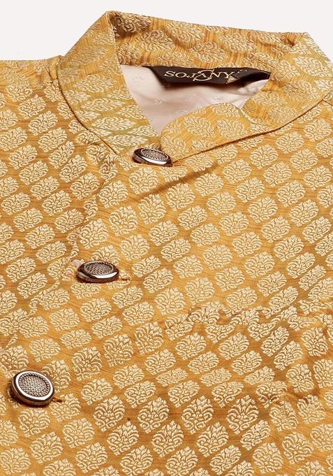 Green Ethnic Motifs Poly Blend Kurta Set For Men