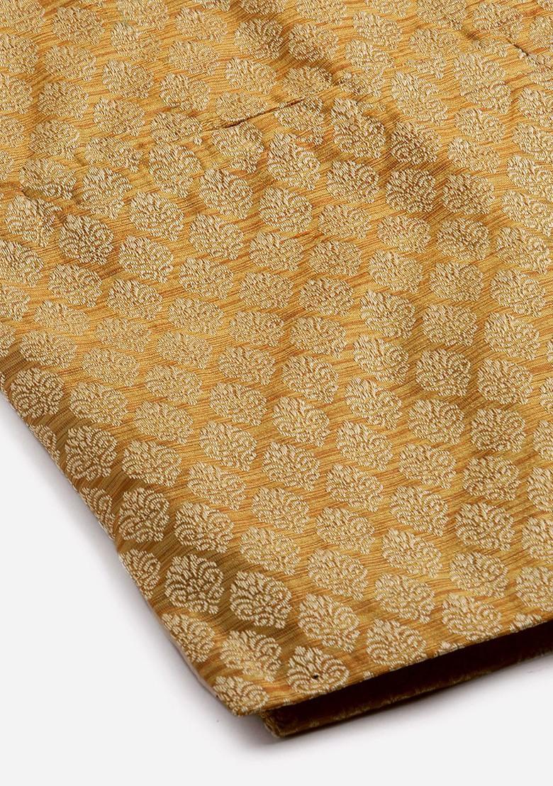 Teal Blue Ethnic Motifs Poly Blend Kurta Set For Men