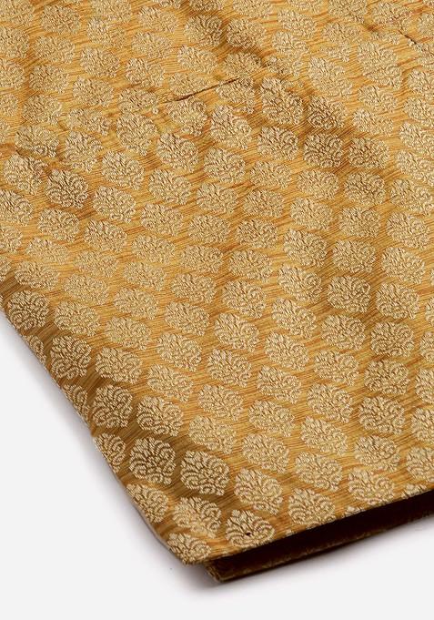 Teal Blue Ethnic Motifs Poly Blend Kurta Set For Men