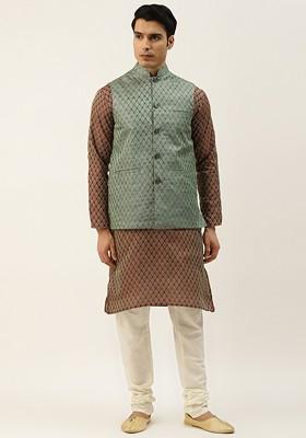 Maroon Ethnic Motifs Poly Blend Kurta Set For Men