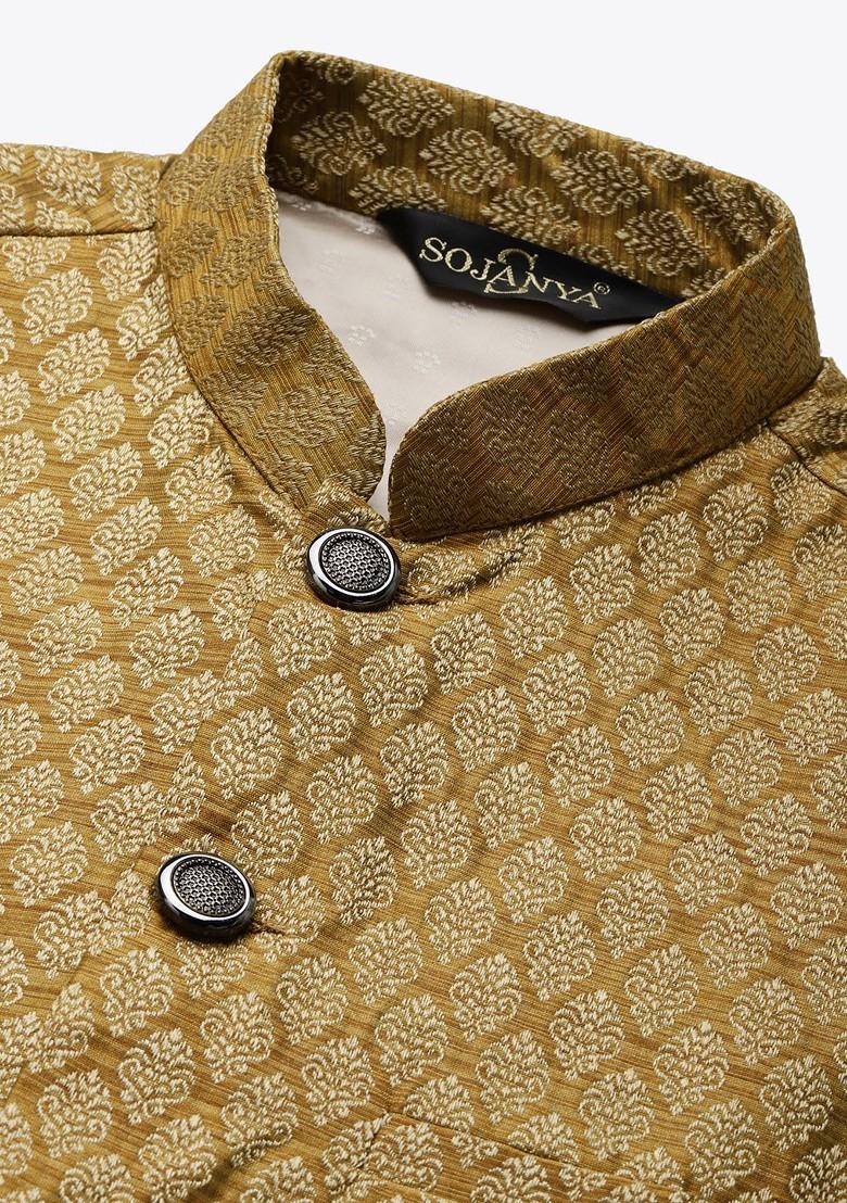 Green Ethnic Motifs Poly Blend Kurta Set For Men