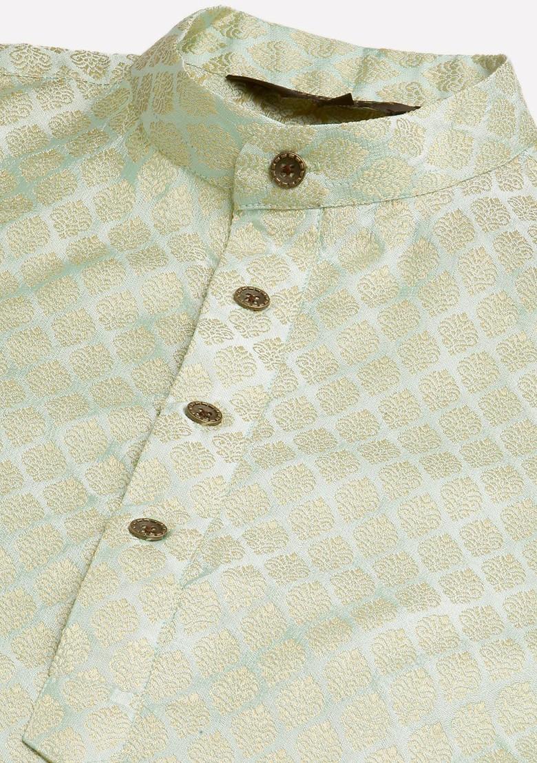 Green Ethnic Motifs Poly Blend Kurta Set For Men