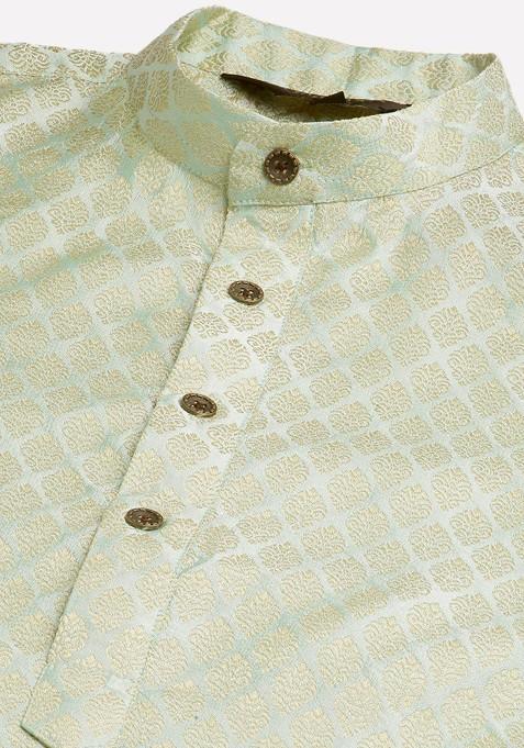 Green Ethnic Motifs Poly Blend Kurta Set For Men