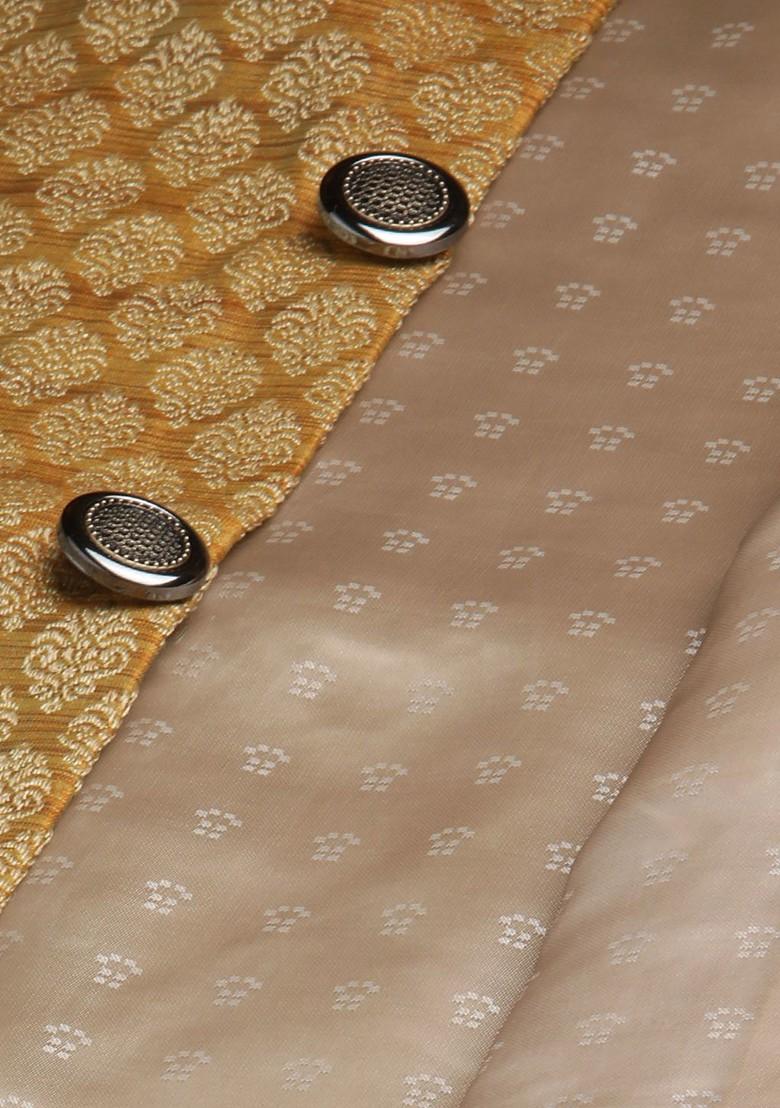 Orange Ethnic Motifs Poly Blend Kurta Set For Men