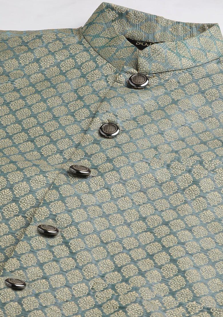 Orange Ethnic Motifs Silk Kurta Set For Men