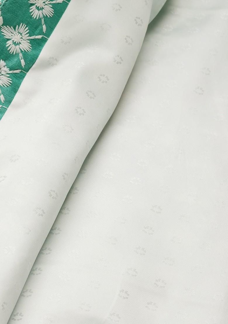 Turquoise Blue Embroidered Poly Blend Kurta Set For Men