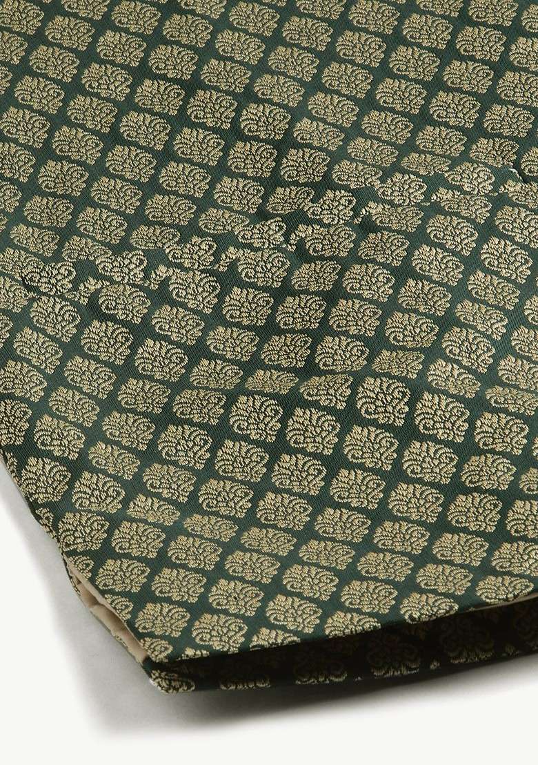 Green Ethnic Motifs Poly Blend Kurta Set For Men - Indya